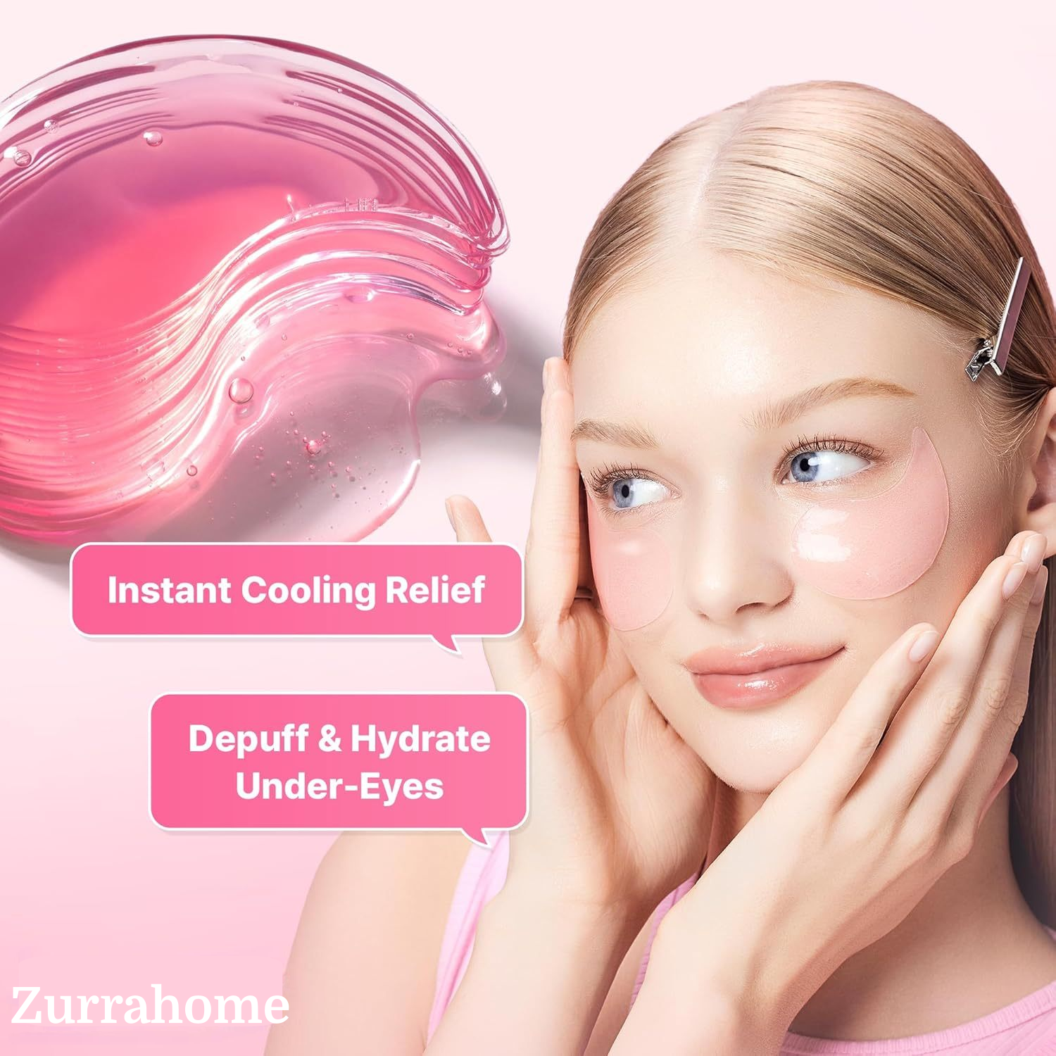 Pink Peptides Collagen Hydrogel Eye Patch for Puffy Eyes and Dark Circles, Under Eye Mask, 60 Under Eye Patches（60 Pairs）