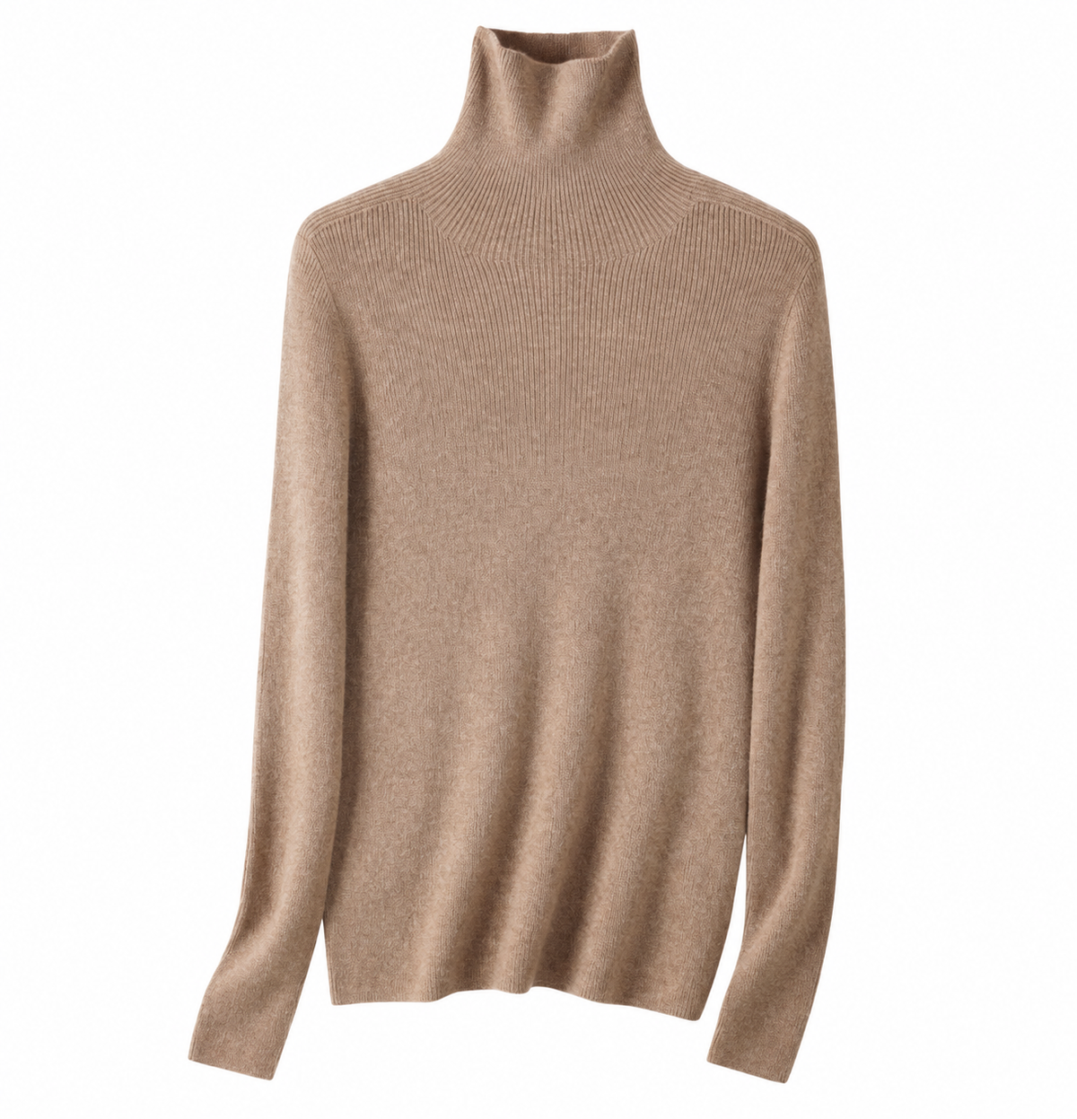 Women's Pure Cashmere Seamless Ribbed Slim Sweater – Draped High-Neck Top for Effortless Layering & Everyday Warmth