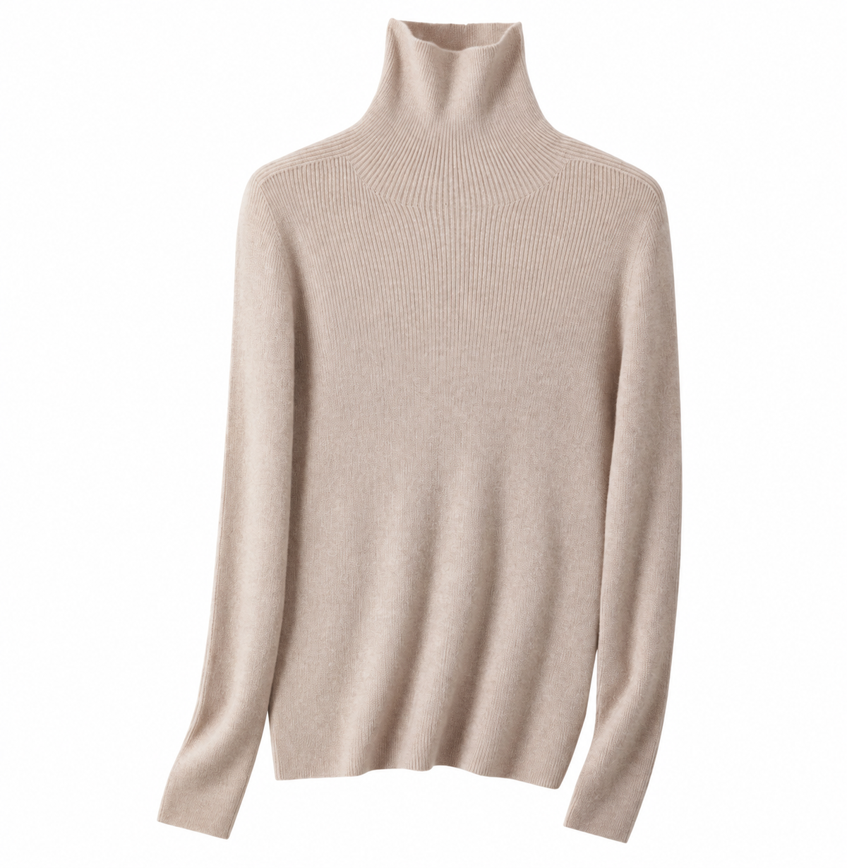 Women's Pure Cashmere Seamless Ribbed Slim Sweater – Draped High-Neck Top for Effortless Layering & Everyday Warmth