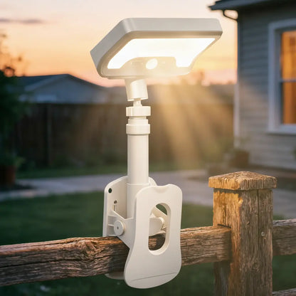 White Solar Light on Fence at Sunset