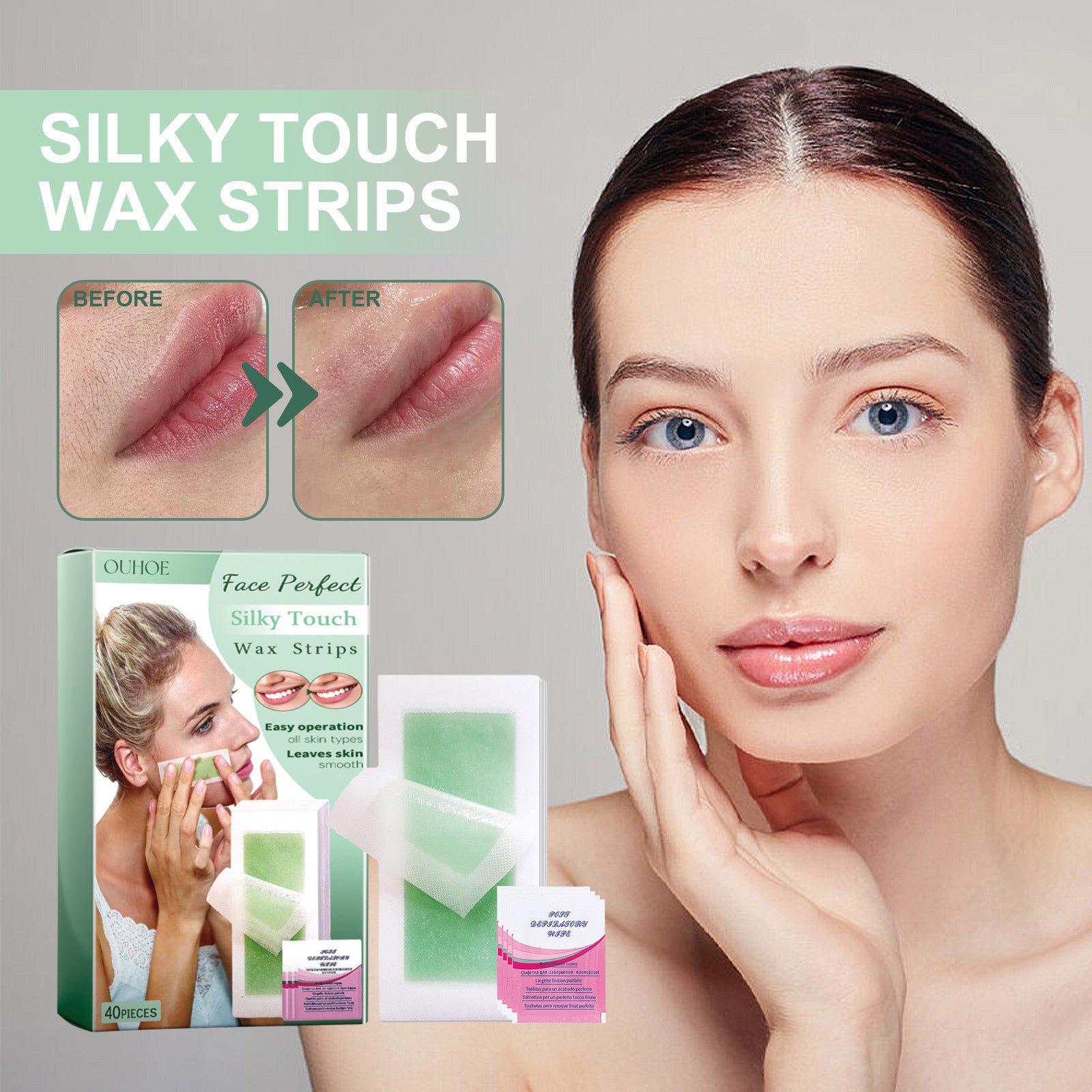 Gentle Facial Wax Strips – Moisturizing & Skin-Friendly Hair Removal for Face and Lips ZurraHome