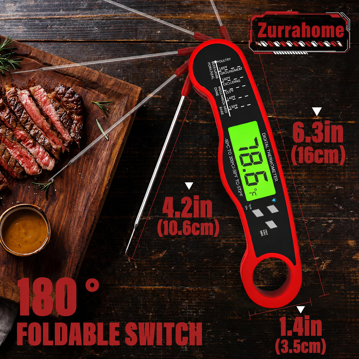 Food digital thermometer BBQ barbecue meat thermometer probe type liquid thermometer pen can be waterproof and folded ZurraHome