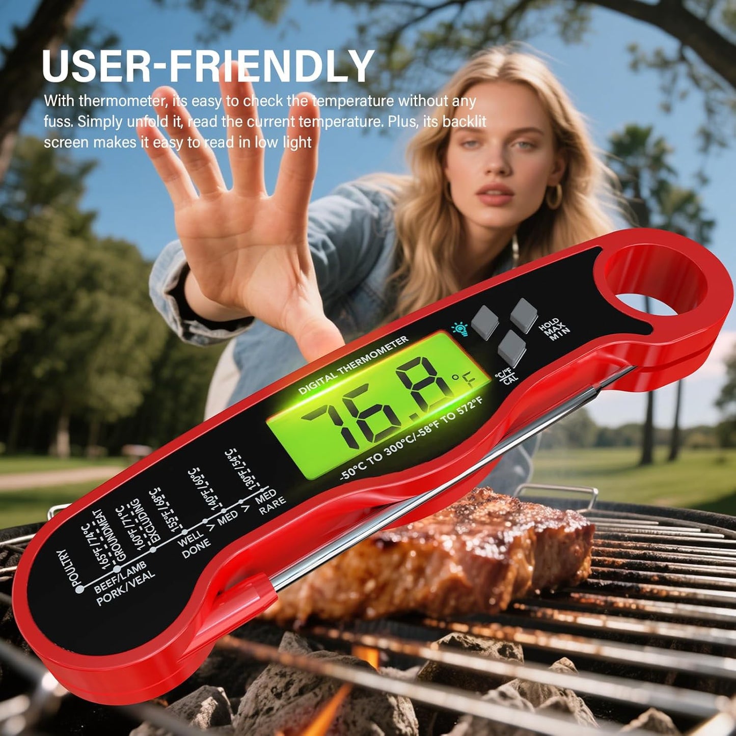 Food digital thermometer BBQ barbecue meat thermometer probe type liquid thermometer pen can be waterproof and folded ZurraHome