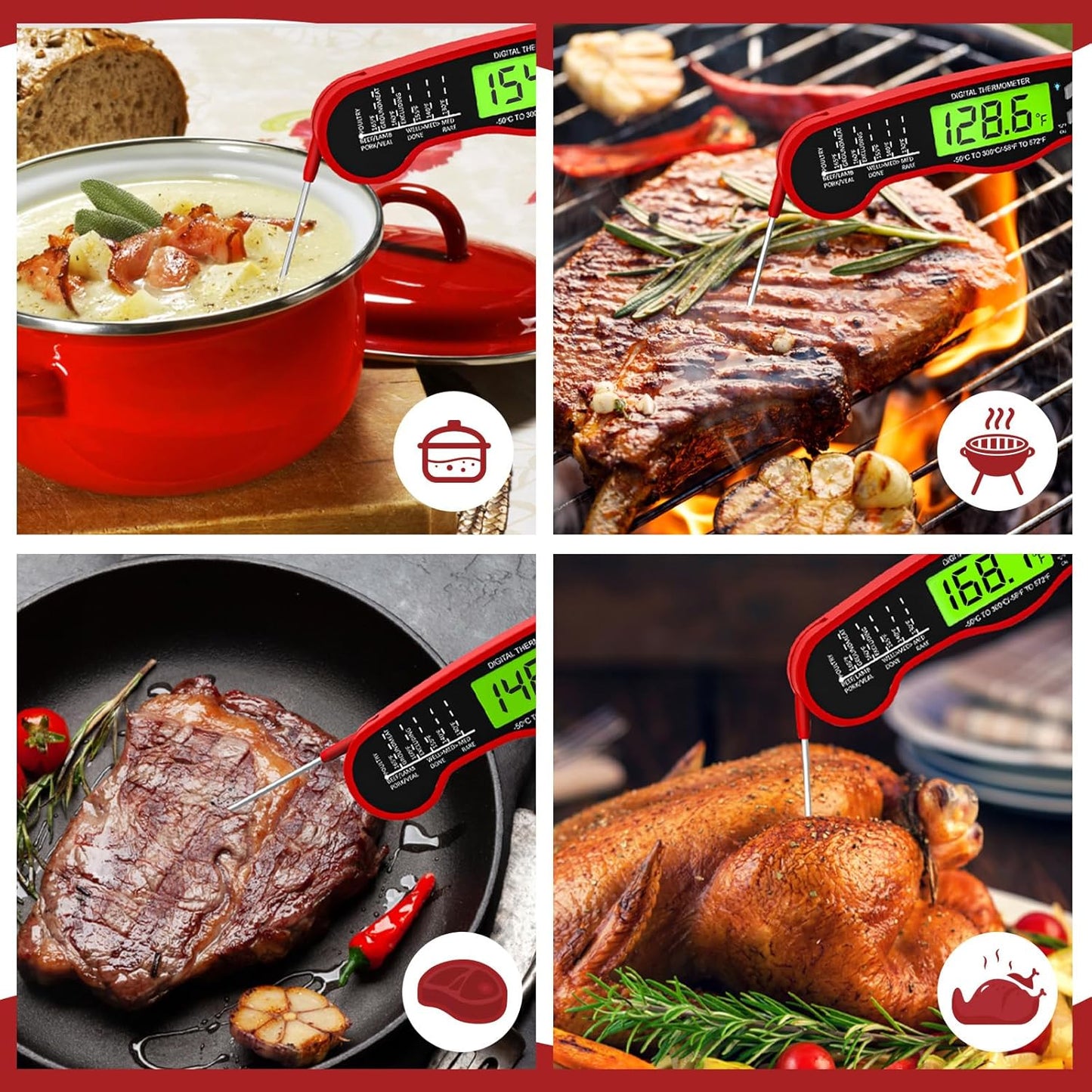 Food digital thermometer BBQ barbecue meat thermometer probe type liquid thermometer pen can be waterproof and folded ZurraHome